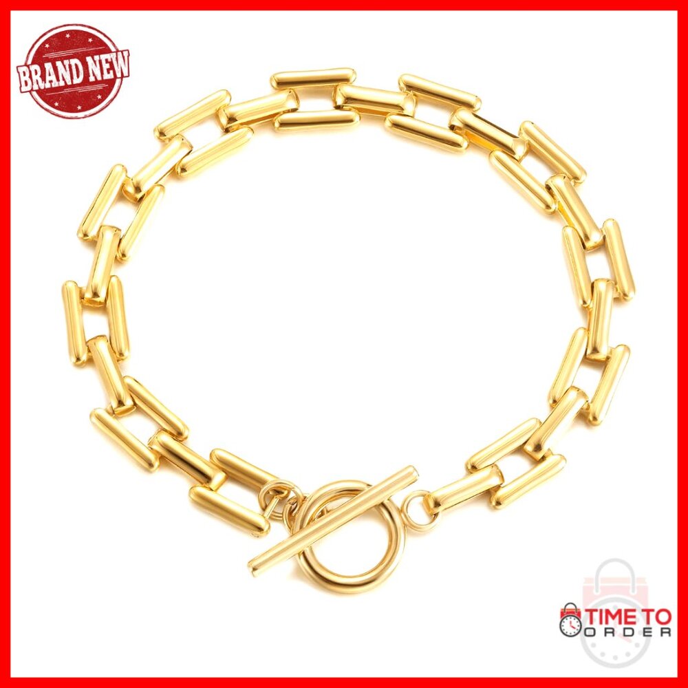 8.0 Inch Chunky Gold Cuban Link Bracelet with Toggle Clasp